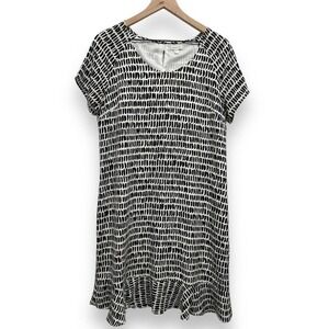 Garnet Hill Silk White Black Swing Dress Size 8 Boho Art Chic Minimalist